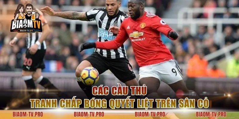 Các cầu thủ tranh chấp bóng quyết liệt trên sân cỏ